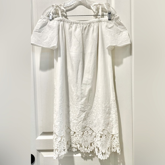 NWT Madewell Off Shoulder Alexa Chung White Lace Dress w Tasseled Shoulder Ties - Picture 2 of 9